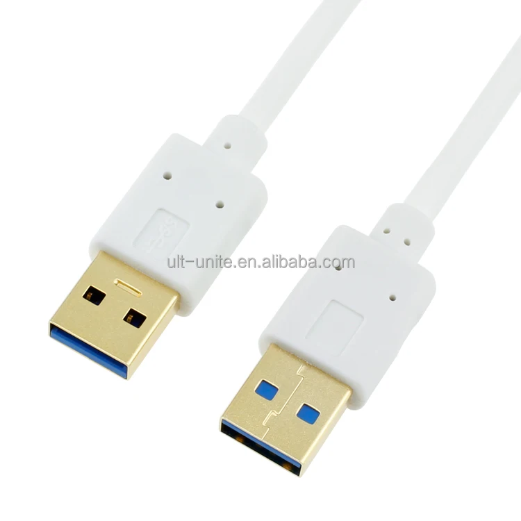 USB3.0 Male to Male Cable, White, Plug Gold Plated Sheath, OD=4.0mm, L=0.3m
