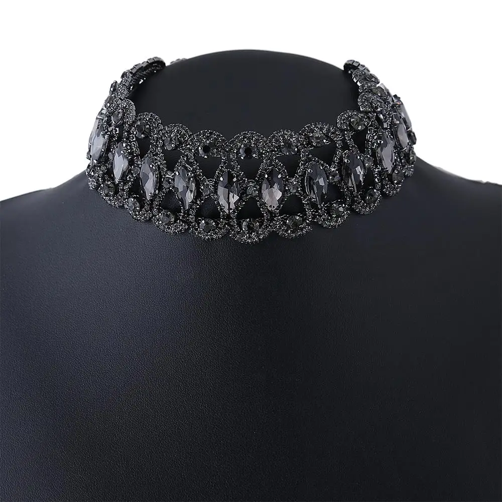 2018 Luxury Punk Flower Crystal Rhinestone Choker Collar Women Gold Silver Chain Necklace Statement Wedding Chocker Jewelry