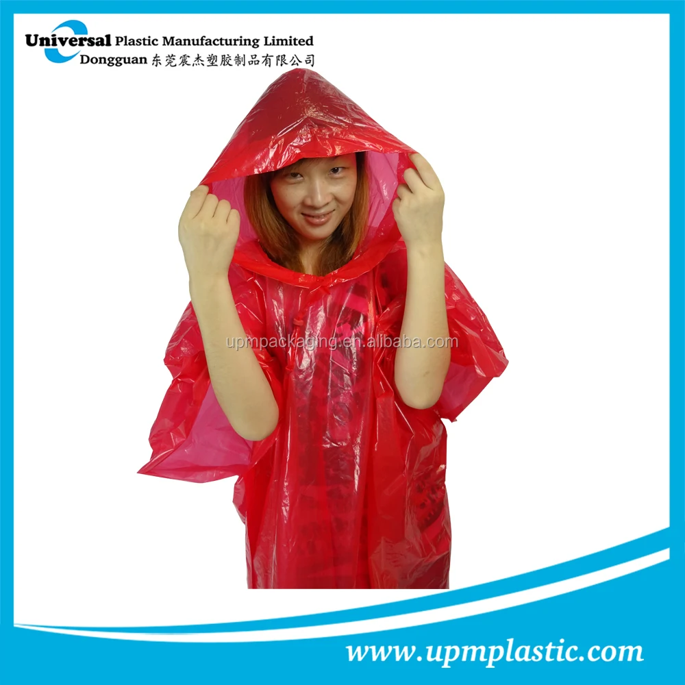 Emergency promotional waterproof disposable plastic LDPE rain poncho