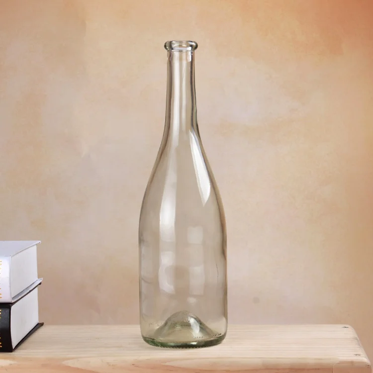 750ml Green Color Clear Glass Red Wine Bottle With Cork Stopper