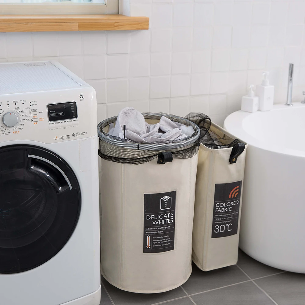 New Arrival Tall Cylinder Waterpoof Laundry Basket With Pop Up Mesh