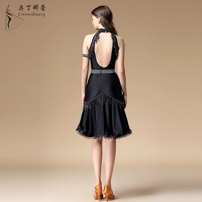 Women sexy backless Latin Dance Dresses Woman Adult Costume with rhinestone belt belly dancing belt