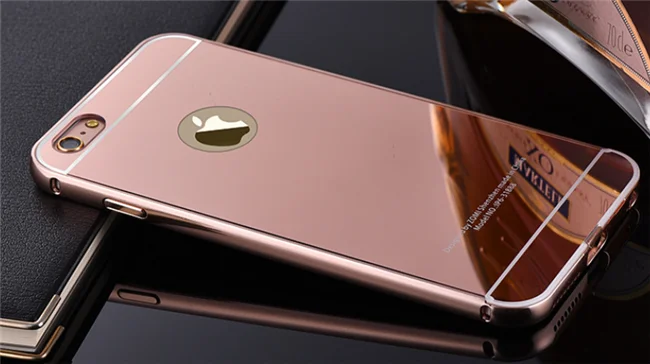 Gold Plated Metal Acrylic Aluminum Mirror Back Bumper Cell Phone Cover Case For iPhone For Samsung Galaxy S4 S5
