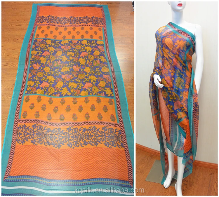 Alibaba, Китай, трафаретная печать, 100% шелк crepon, индийская ткань sari