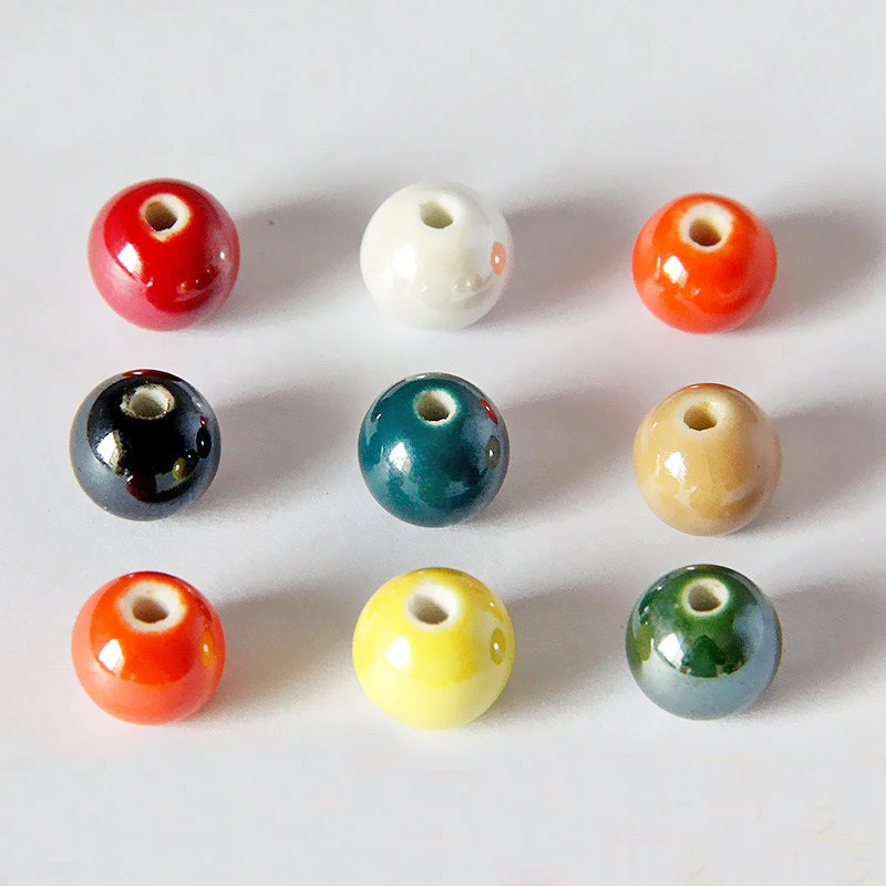 10mm pinkycolor glaze Porcelain Round Ceramic Beads For Jewelry Making Decorative Diy Bicone Pattern Beading Wholesale