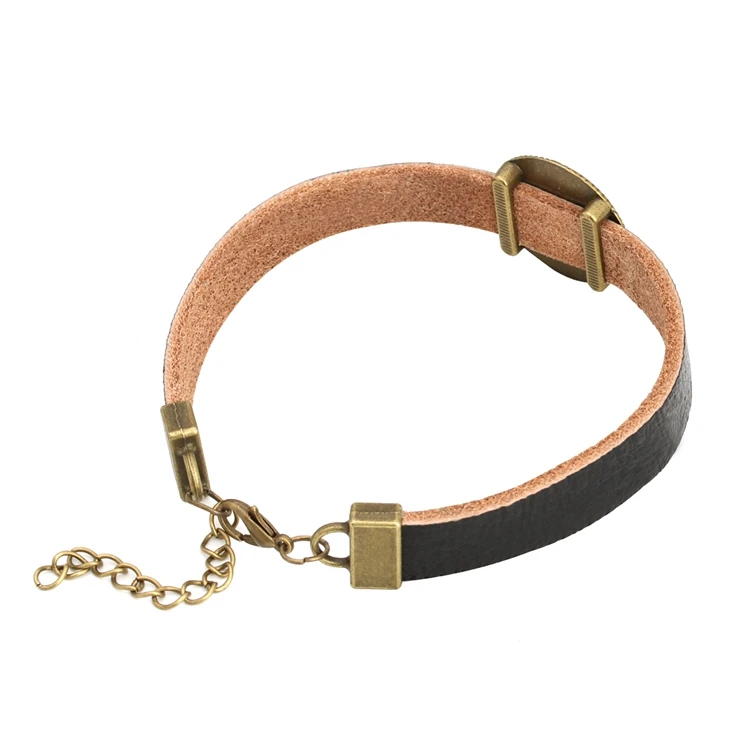 10mm wholesale flat genuine leather bangle tray cabochon bracelet blanks for DIY jewelry accessories making