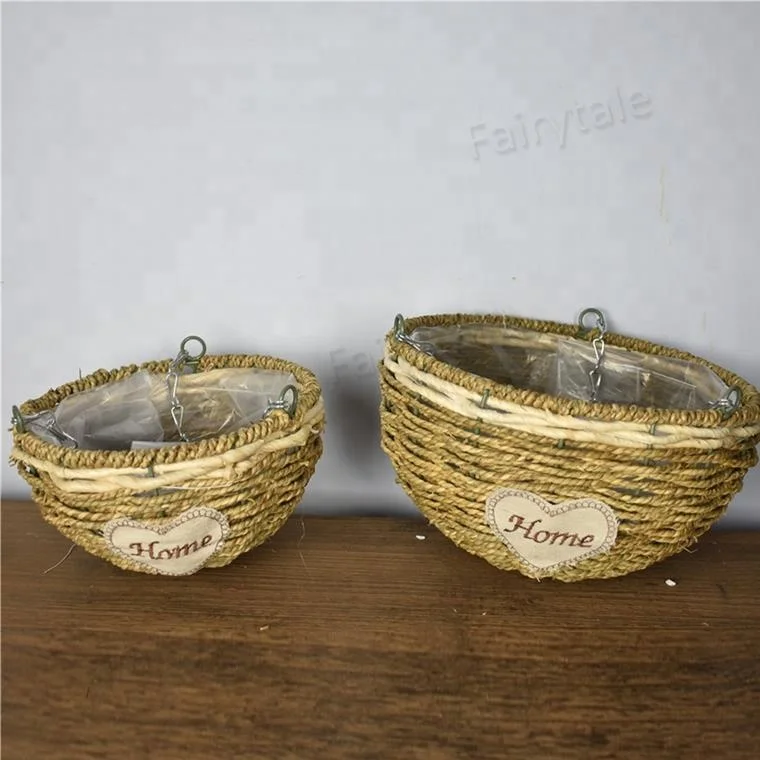 Creative Wholesale Rattan Wicker Straw Weaving Flower Pot Green Radish Hanging Basket