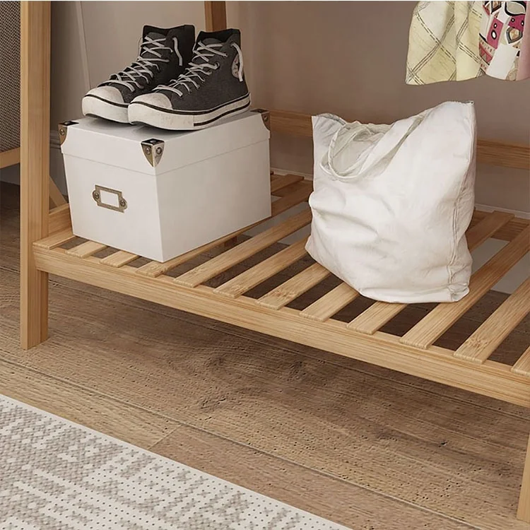 Creative Design Functional  Bamboo Clothes Rack Hat Rack Shoe Stool Combination