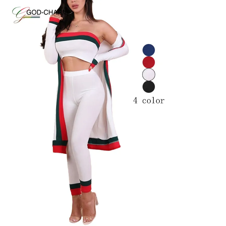 G*GC-66862971 2020 new arrivals Wholesale Latest Design  Cardigan Tube Top Skinny Pants Women Fashion Clothing 3 Piece Set Women