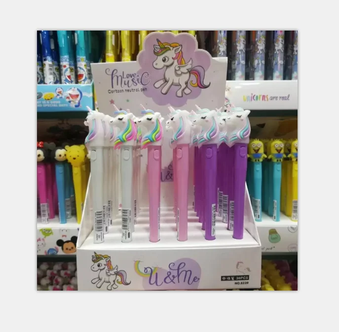 Cartoon unicorn light pen neutral light pen with lamp silicone head modeling 3D doll unicorn neutral pen