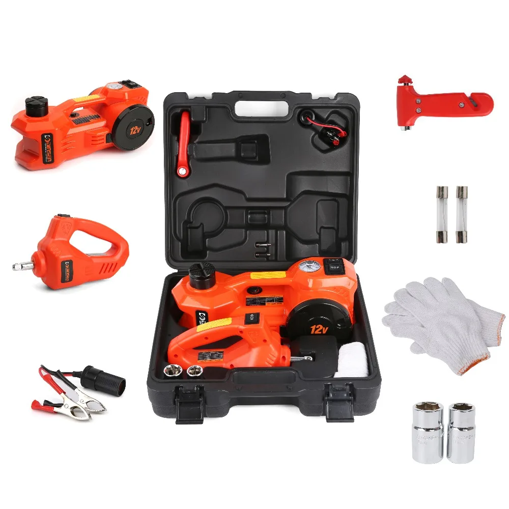 12 Volt Portable Tire changing tool hydraulic jack set with impact wrench