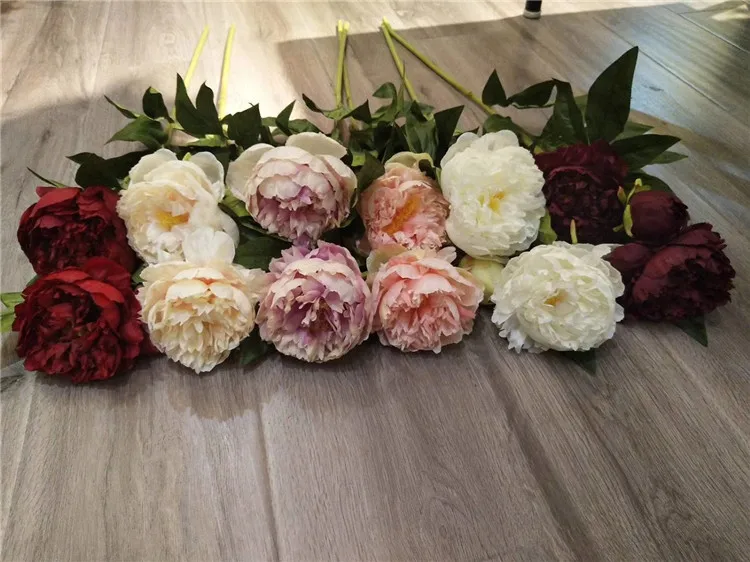 High quality 3 heads artificial flowers 6 colors silk peony for Home decoration