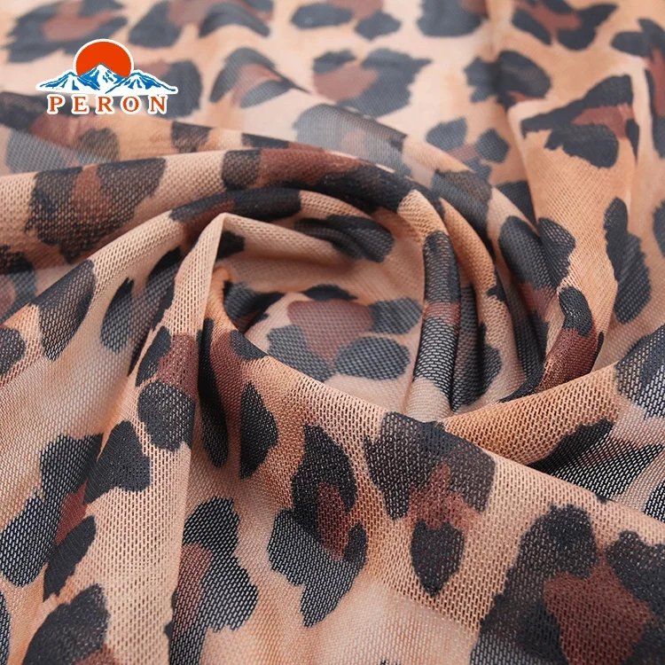 Good price polyester and spandex leopard foil printed mesh stretch power mesh fabric for women sexy clothing dress