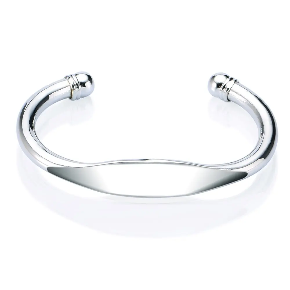 Fahion jewelry factory simple 925 sterling silver plated flat alloy bangle for women teens baby