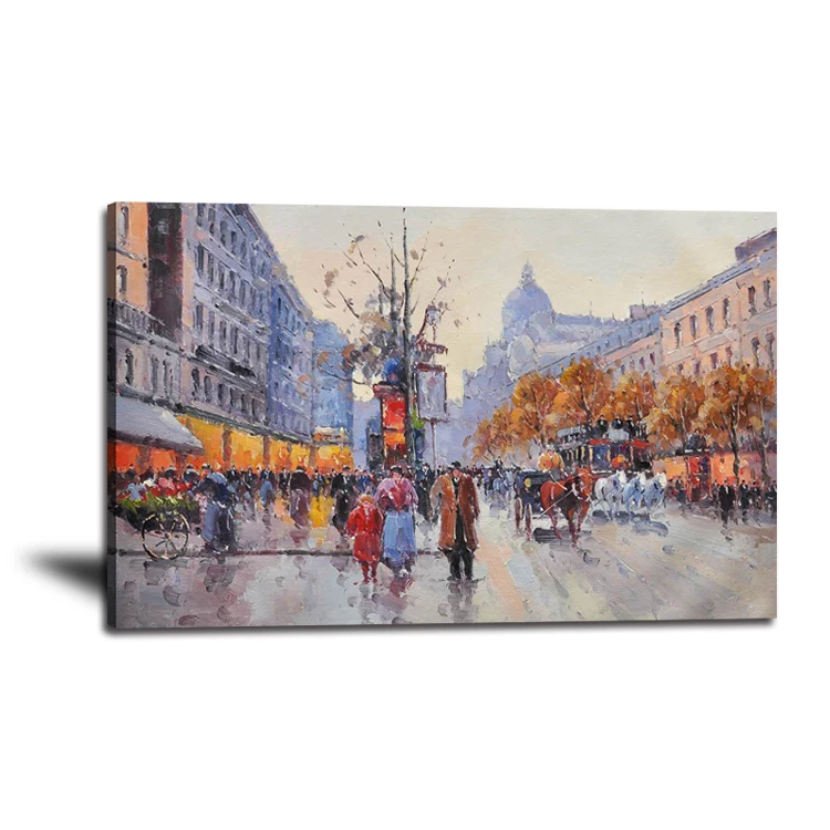 Hot Sale Handmade Impressional Paris Street Decor Palette Knife Paintings