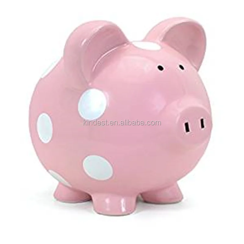 Blue color Big Polka Dot Piggy Bank 7 inches Ceramic