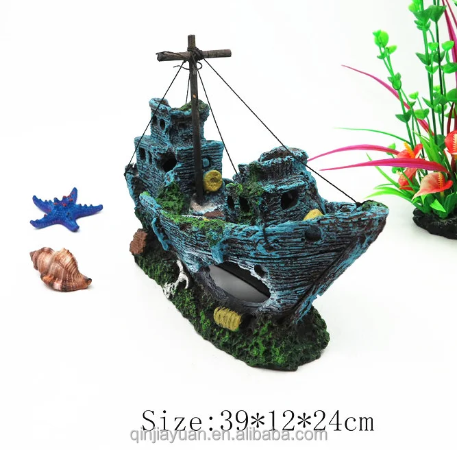 Hollow resin ship for fish and shrimps cave house of aquarium landscape decoration