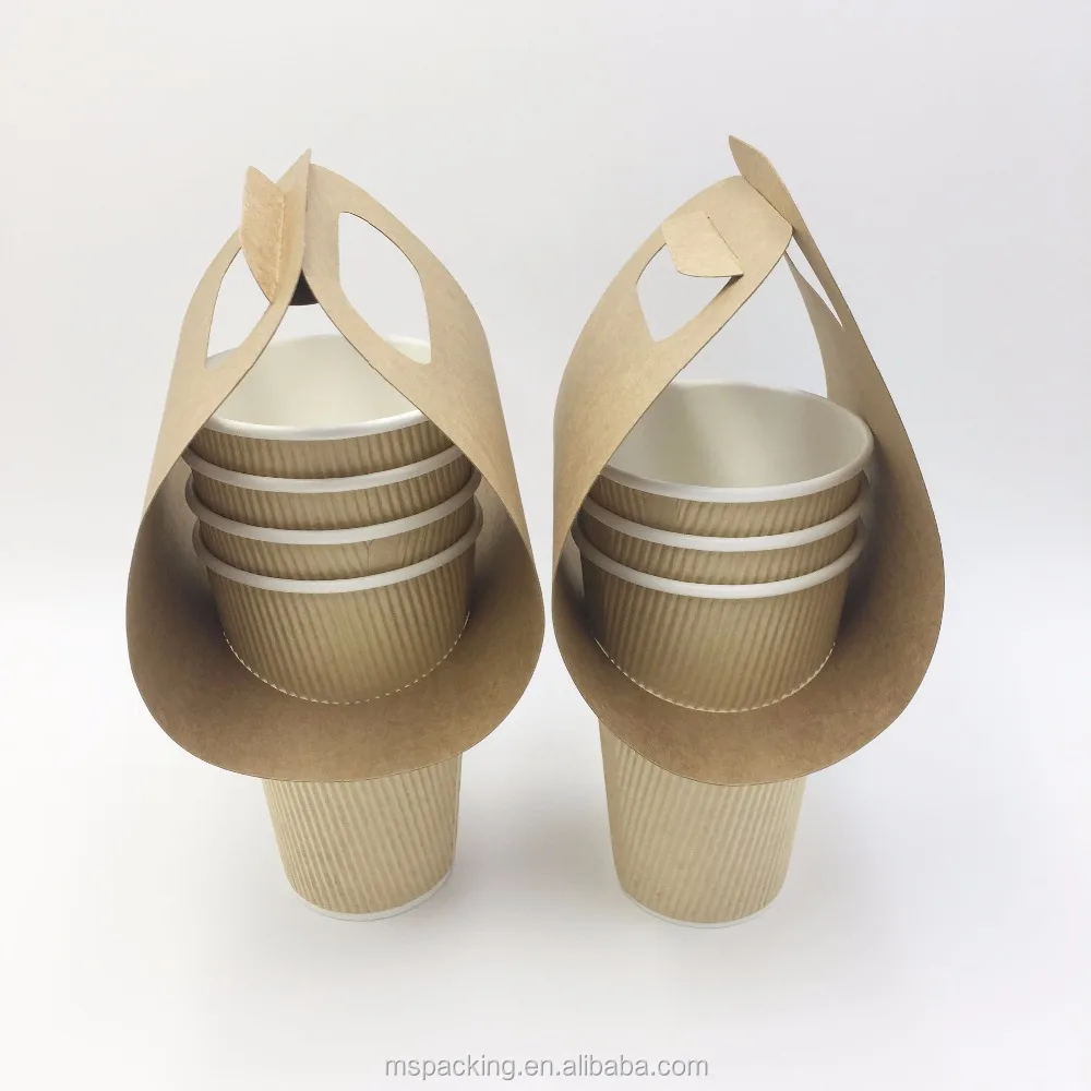 High Quality Kraft Paper Take Away 1 PCS Cup Holder Coffee Cup Carrier
