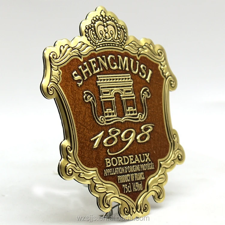 Custom Aluminum Embossed Bottle Label Metal Logo Wine Metal Sticker Metal Wine Label