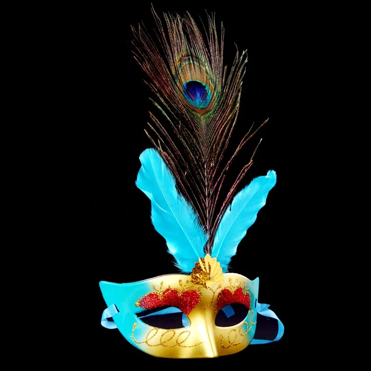 M-KQ Colorful Masquerade Peacock Feather Mask