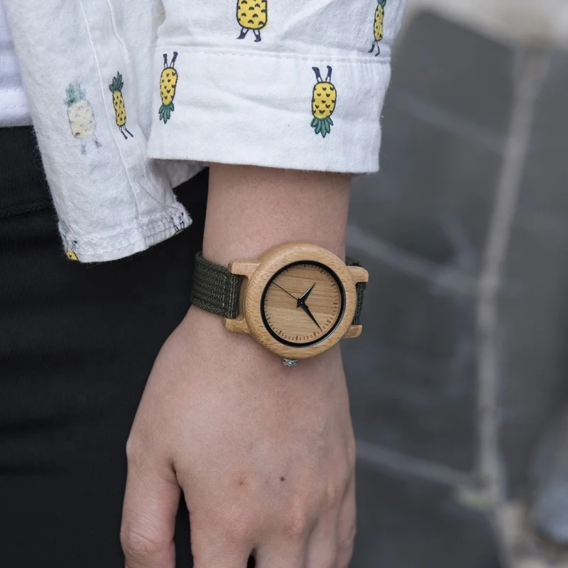 Fashion Couples Bamboo Wooden Watches OEM Men Women Handmade Gifts Nylon Strap Lovers Watch
