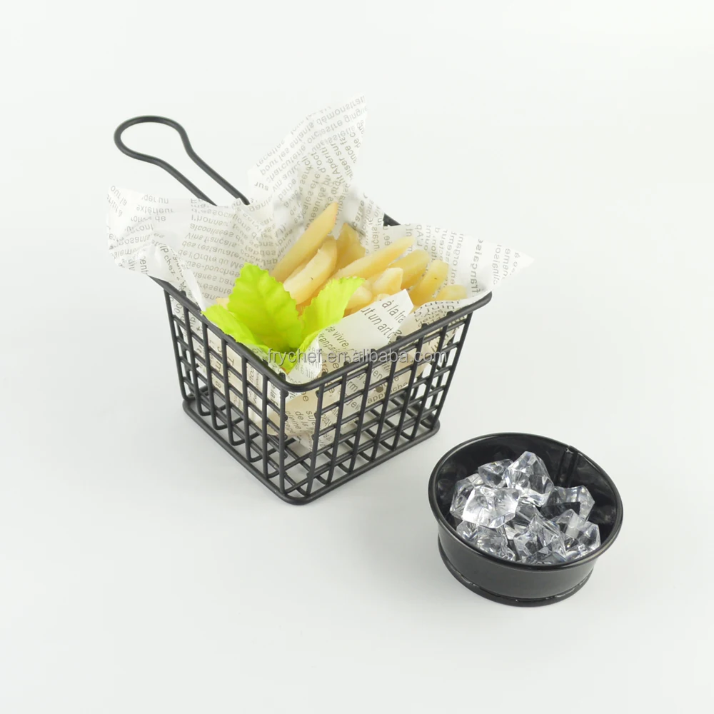 Food-grade mini french fry basket fried chip chicken serving basket square fryer basket-powder coating black F0154