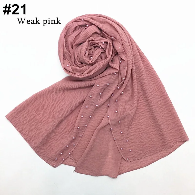 Wholesale crinkle chiffon hijab with pearls pleated chiffon scarf