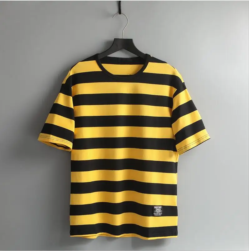 
wholesale Two Tone Stripe horizontal stripes tee Rounded neck Oversized T Shirt for men 