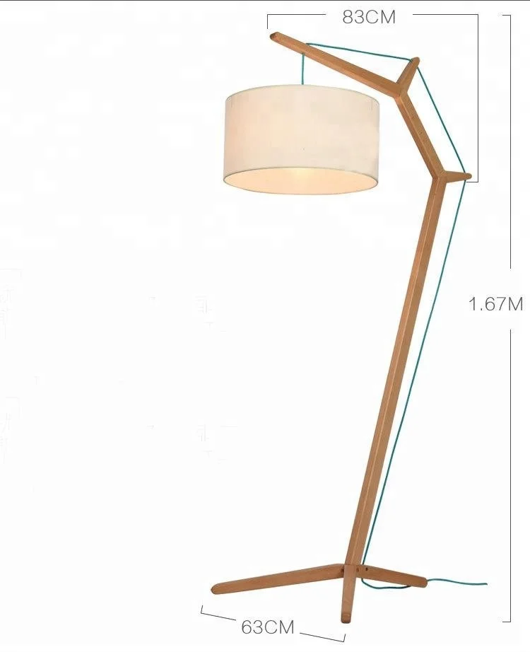 Nortic designer modern natural oak wooden tripod led floor lamp art curved project hotel living room floor lamp