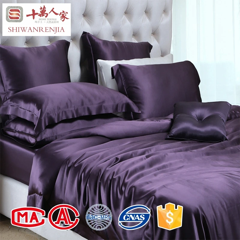 
Luxurious seamless queen size solid color purple pure silk bedding set / sheet sets 