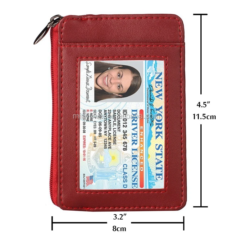 RFID Blocking Sleeves Front Pocket Leather Wallet for Women and Men Mini Card Holder with Zipper and ID Window Genuine Leather