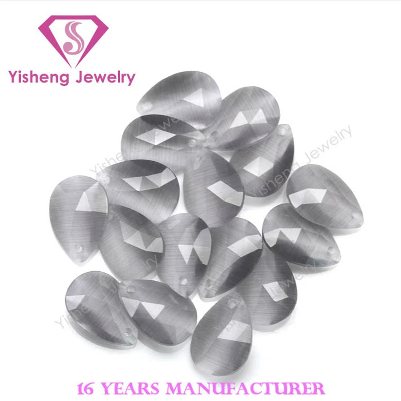 Top Hole Drilling Pear Shape Rose Cut Synthetic Cat Eye Gem Stone