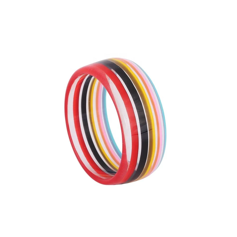 Amazon Explosion Design Cheap Wholesales Price Rainbow Colour Stripe Transparent Base Stripe Resin Bangle