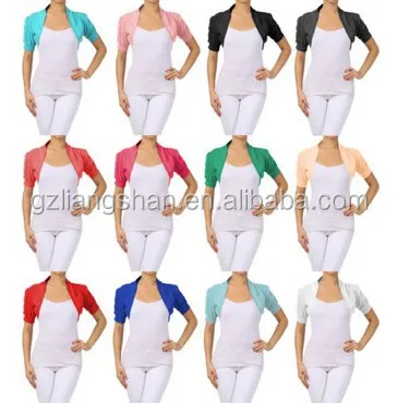 OEM Custom Wholesale Bolero Cropped Shrug Jacket Cardigan Ruched Short Sleeve Stretch Cotton Top Shrug Designs for Women