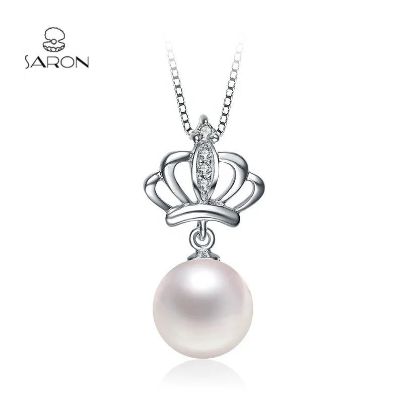 
Fashion 925 Sterling Silver Crown Mounting Freshwater Pearl Pendant For Charm Necklace 