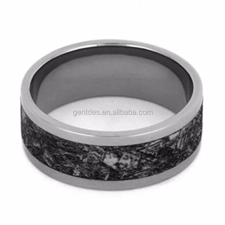 Gentdes Jewelry  Real Meteorite Inlay 10mm Comfort Fit Titanium Wedding Band Full Finger Ring Men Engagement Ring