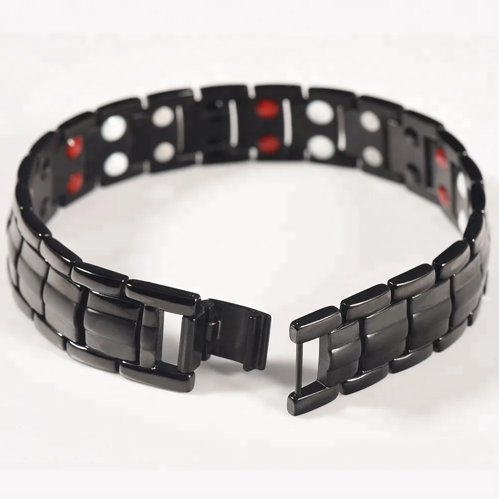 Wollet Hot 4 In 1 Energy Double Row 316L Stainless Steel Titanium Bio Magnetic Bracelet