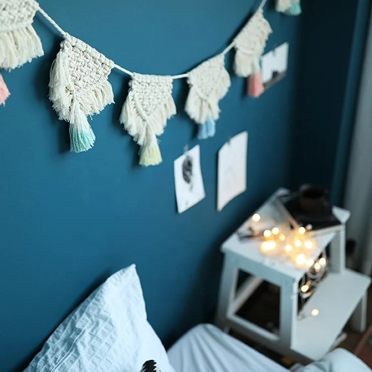
Handmade cotton hanging bunting flag with macrame for decoration 