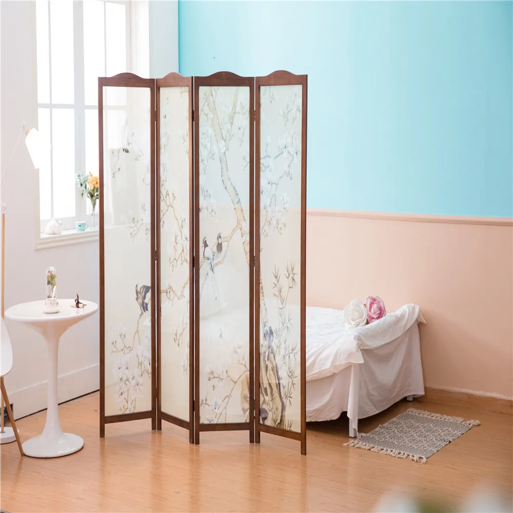 
Wooden Screen Room Divider 4 Panel Neo-Chinese Style Solid Wood Folding Indoor Decoration Wooden Screen 