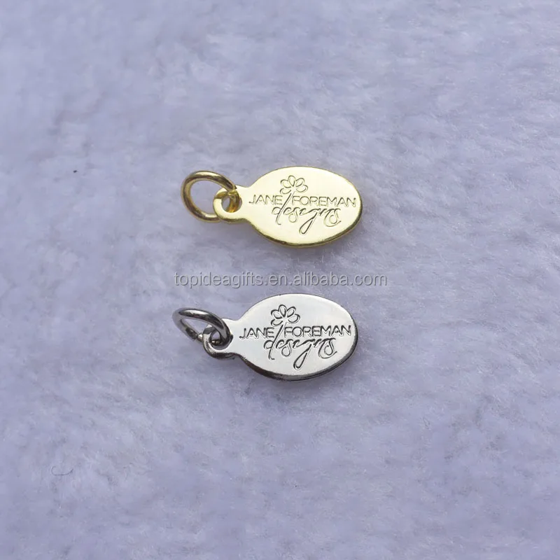 Stainless Steel 316L Etched Logo Oval Shape Metal Charms Tags For Jewelry Marking