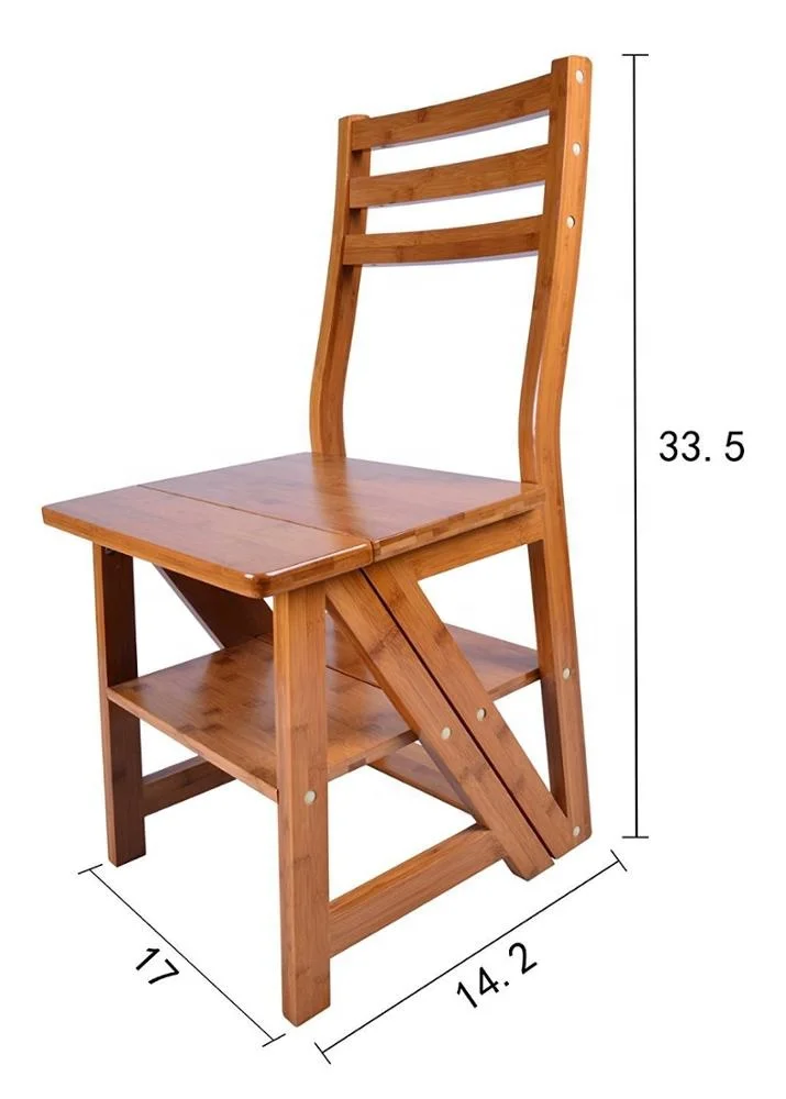 
Bamboo Folding Display Shelf/Transforming Folding Fold Up Step Ladder Chair Kitchen Office Use Natural Bamboo Color 