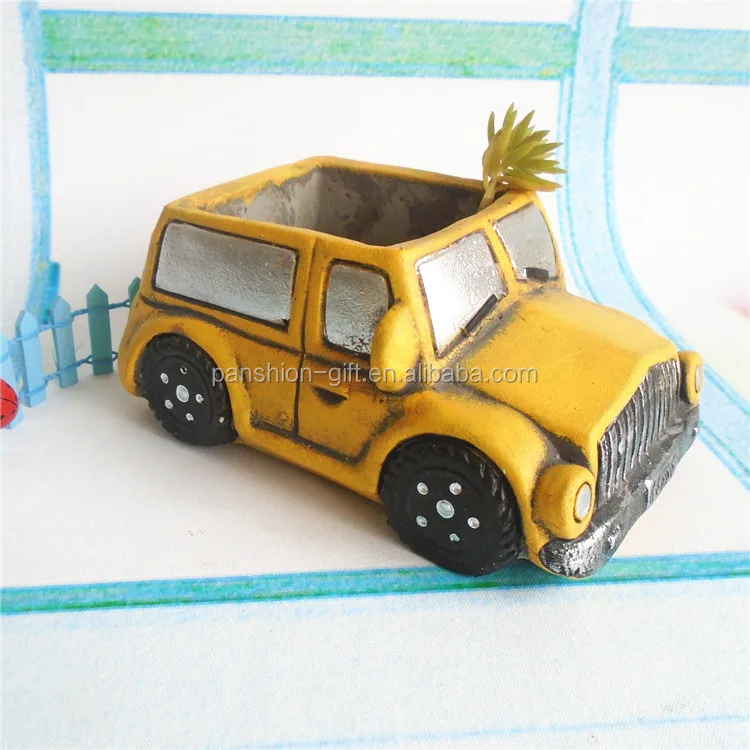 
Accept low MOQ Car shaped cartoon cement garden flower pot 