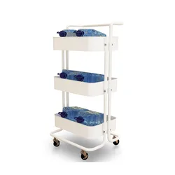 3-tier Carbon Steel Kitchen Trolley On Wheel Vegetable Fruit Storage Basket Dinning Room Corner Shelf Cart