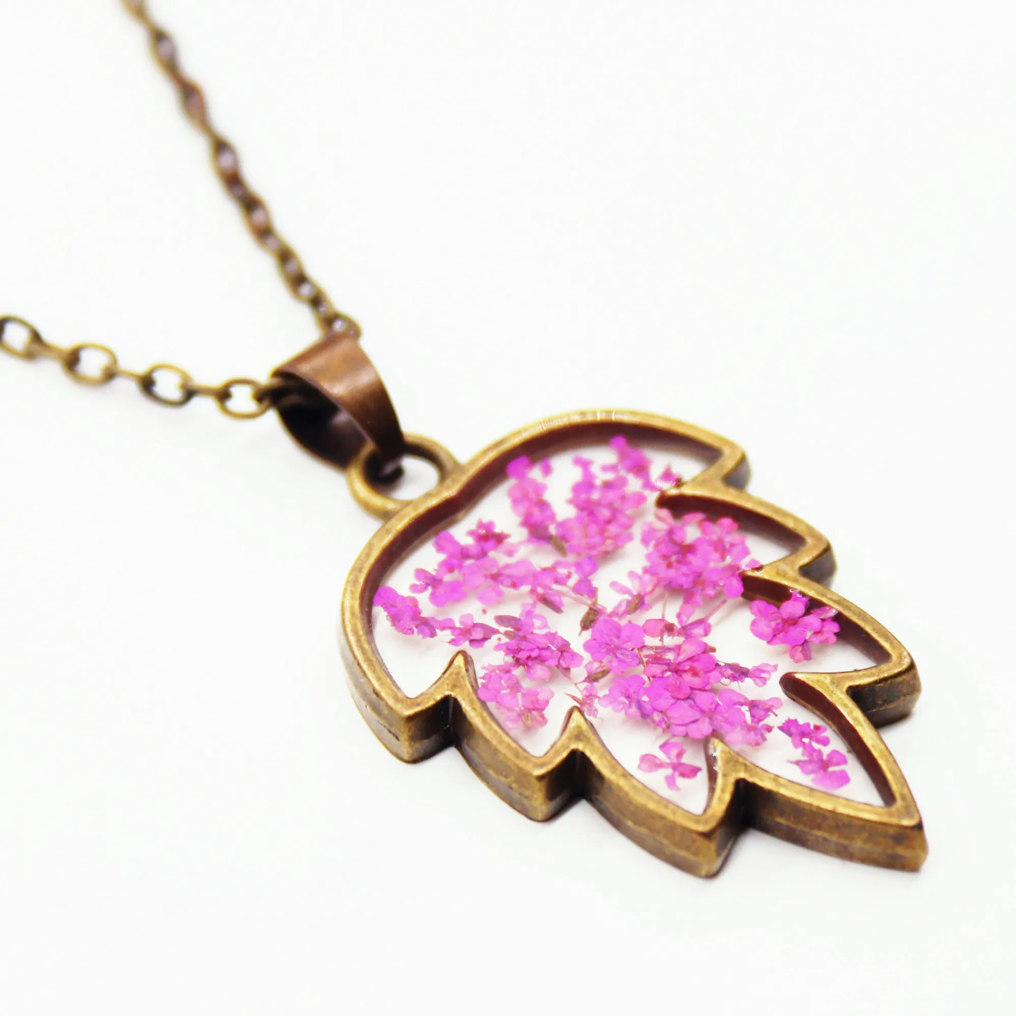 vintage grape shape old copper colour necklace supernatural real dried flower Minimalist necklace