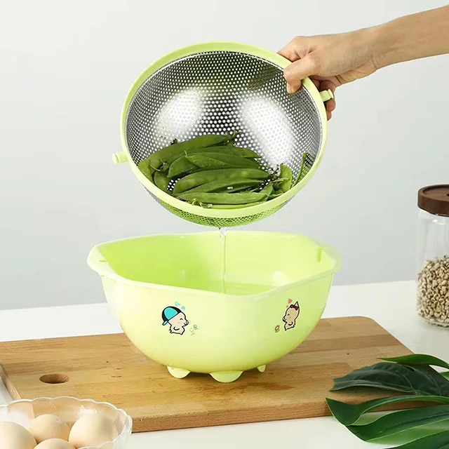 YUGOSLU NEW DESIGN 3pcs 360 degree rotating double-layer stainless steel strainer colander set