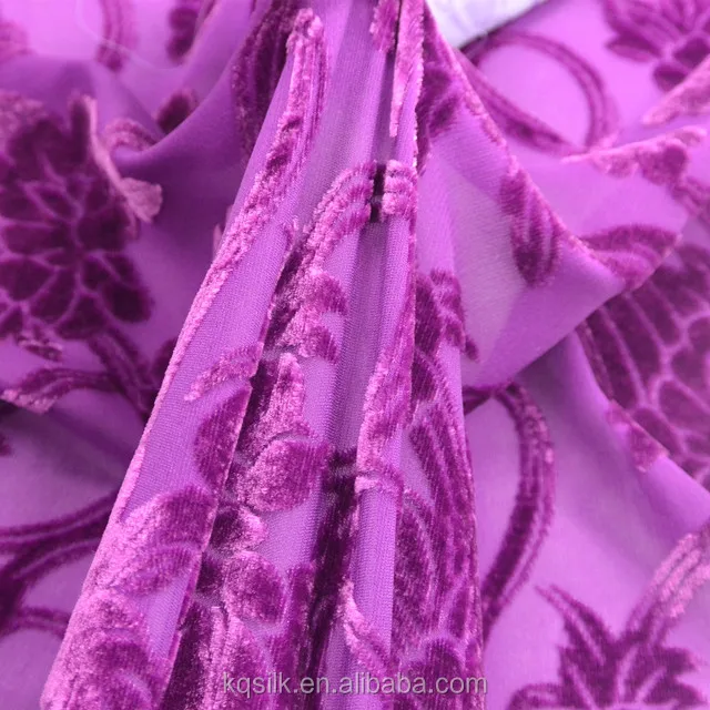High-end plain dyed/solid stretch burnout silk&rayon/viscose velvet fabric