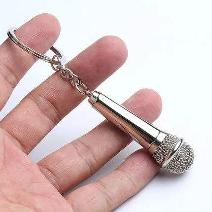 Plated Silver 3D Metal Microphone Shape Keychain