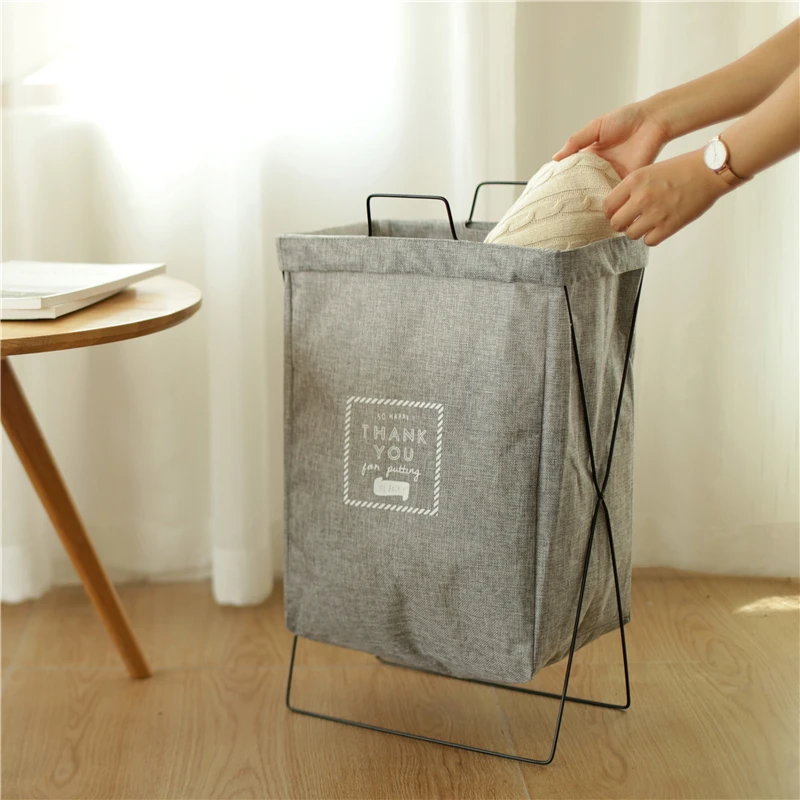 15' Tall Heavy Duty X-Frame Collapsible Laundry Hamper Fabric Wire Basket with Handles for Bedroom Dorm or Laundry Room