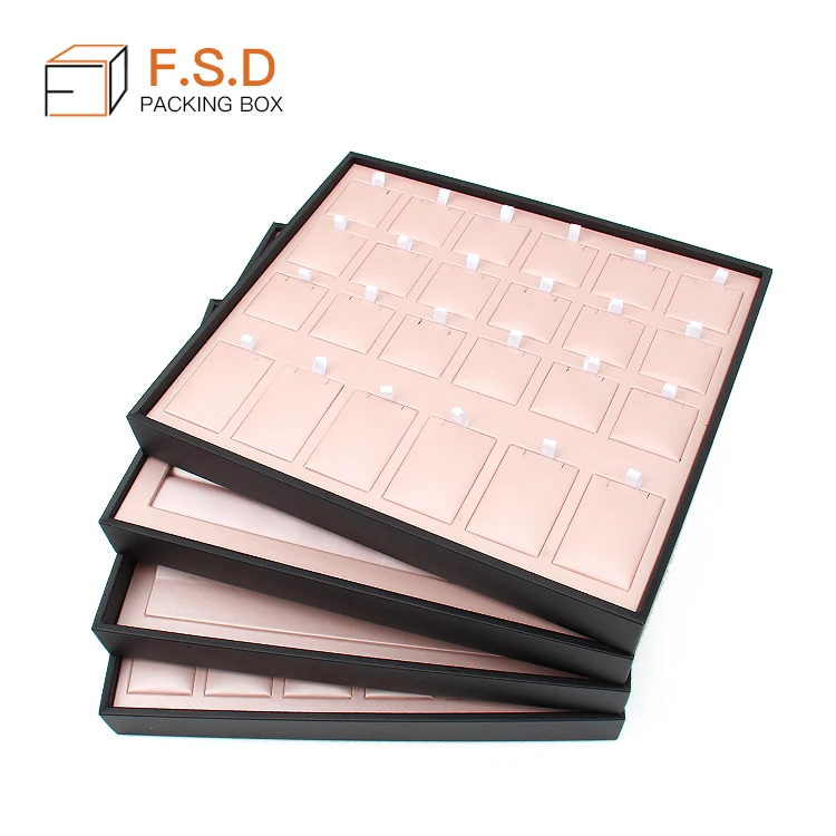 FSD Custom Functional Jewelry Display Tray  For Necklace Earrings Ring  Showcase Pink leather Jewelry Tray