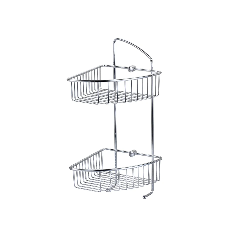 
Metalique Brass Chromed Shower Caddy Corner Storage Basket Double Tier Basket with Hook MK-037-CR 